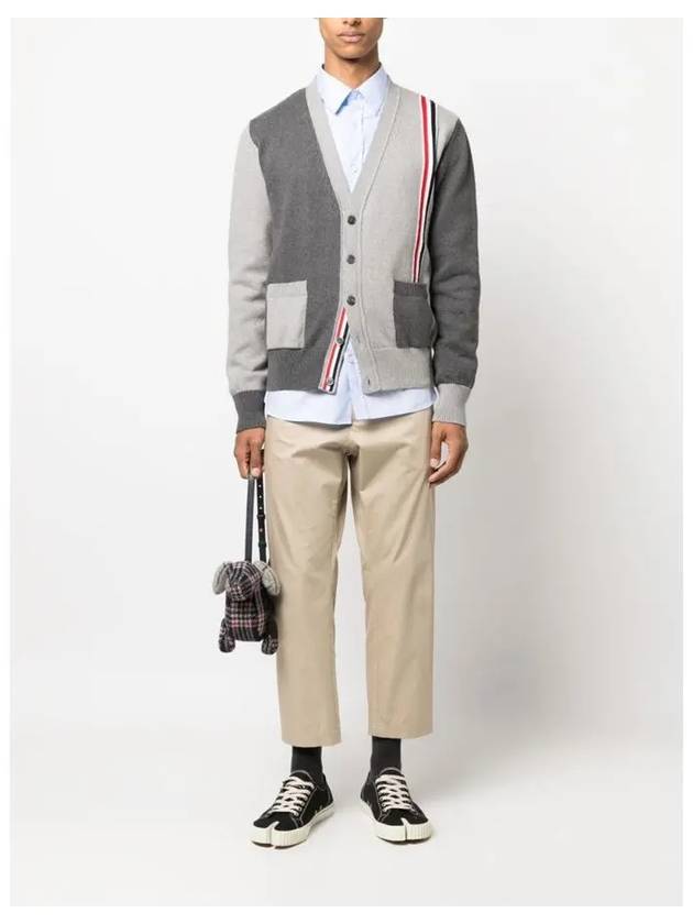 Fun Mix V-neck Cotton Cardigan Grey - THOM BROWNE - BALAAN 7