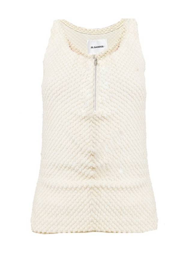 Half Zip Up Towel Sleeveless Beige - JIL SANDER - BALAAN 1