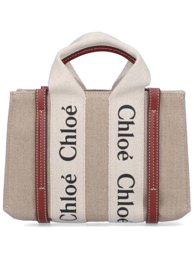 Woody Linen Canvas Calfskin Tote Bag White Brown - CHLOE - BALAAN 4