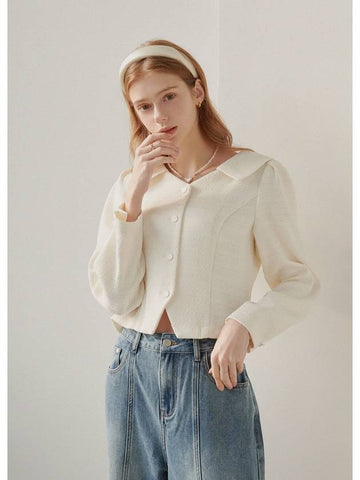 Dandelion open collar tweed blouse cream - MICANE - BALAAN 1