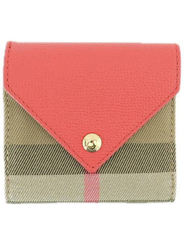 Women's Half Wallet 80730861 Lira Red Canvas Leather Wallet - BURBERRY - BALAAN 1