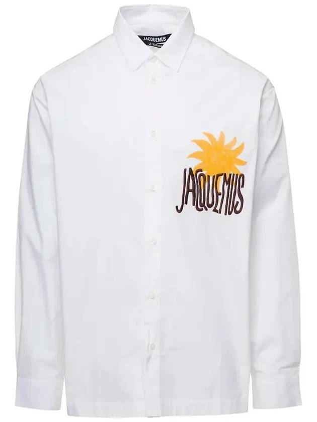 Men's La Chemise Baou Sun Logo Embroidered Long Sleeve Shirt White - JACQUEMUS - BALAAN.