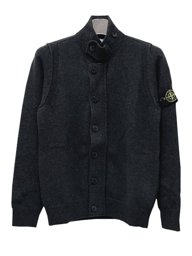 Lambswool Knit Cardigan Steel Grey - STONE ISLAND - BALAAN 3