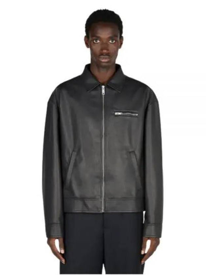 Triangle Logo Nappa Leather Zip Up Jacket Black - PRADA - BALAAN 2