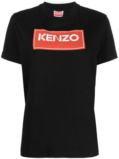 Women's Paris Logo Loose Cotton Short Sleeved T-Shirt Black - KENZO - BALAAN 2