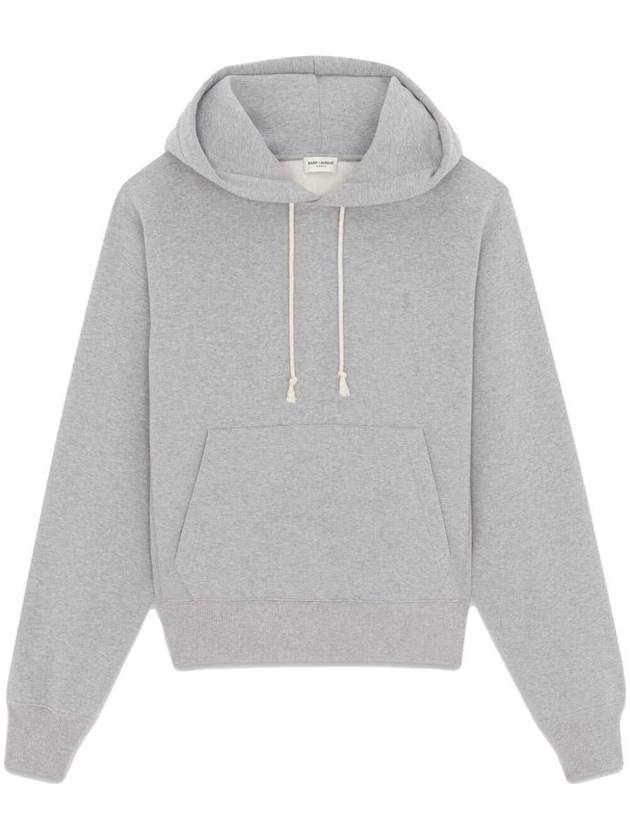 Cassandre Embroidered Monogram Cotton Hoodie Grey - SAINT LAURENT - BALAAN 2