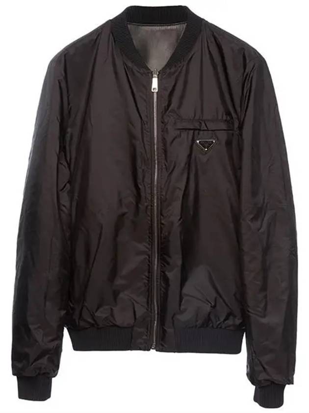 Reversible Nappa Leather Nylon Bomber Jacket Black - PRADA - BALAAN 9