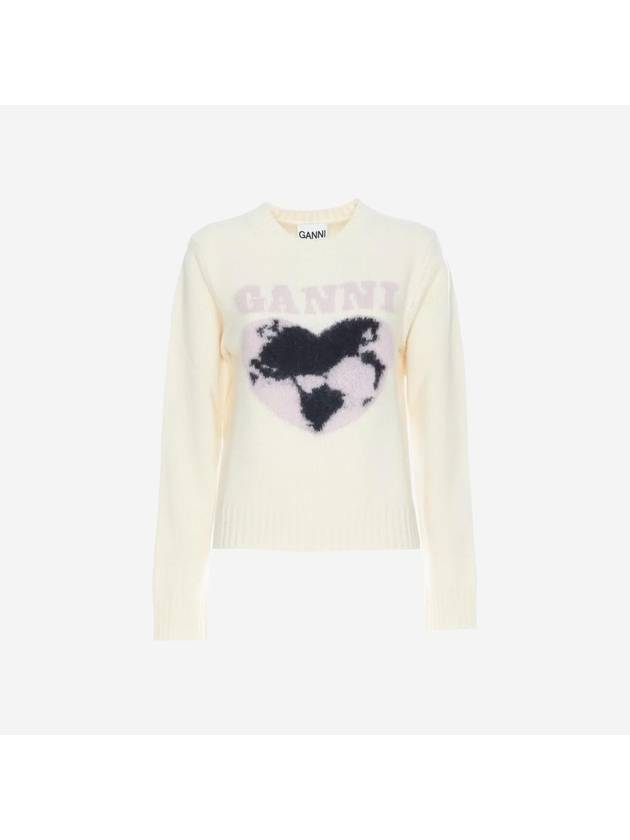 Heart Intarsia Knit Top Egret - GANNI - BALAAN 2