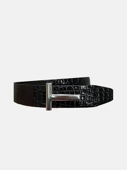 Men's T Decorative Glossy Textured Leather Belt 3CM TB224P A19 BLK - TOM FORD - BALAAN 2