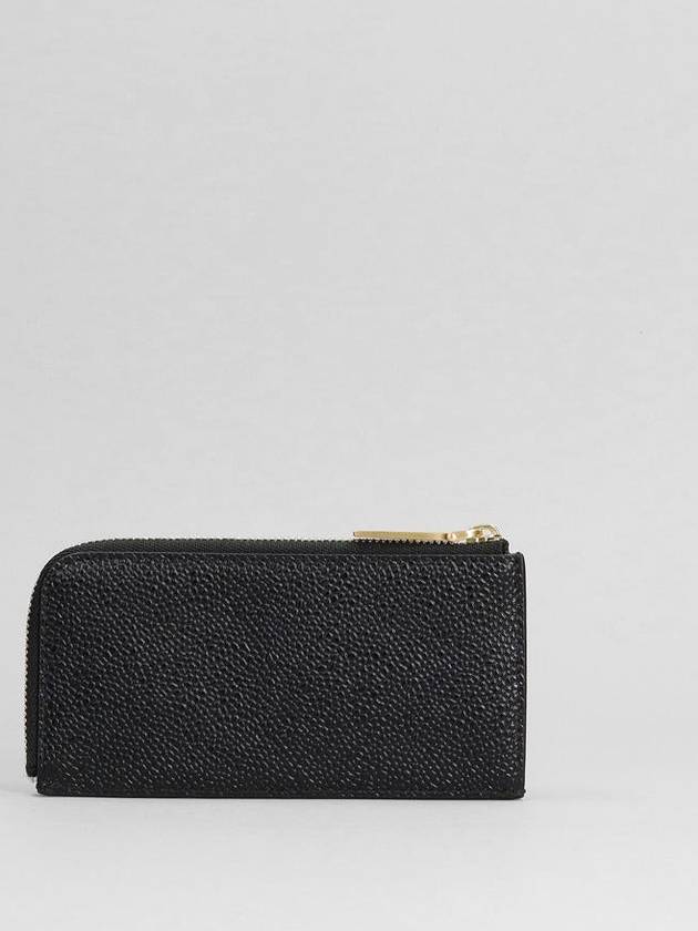 Stripe Zip Around Pebble Grain Leather Card Wallet Black - THOM BROWNE - BALAAN 4