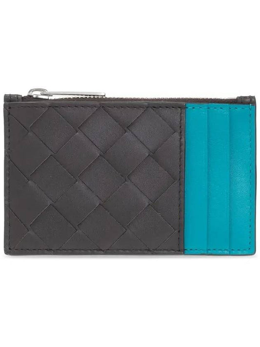 Intrecciato Two-Tone Zipper Card Wallet Fondente - BOTTEGA VENETA - BALAAN.