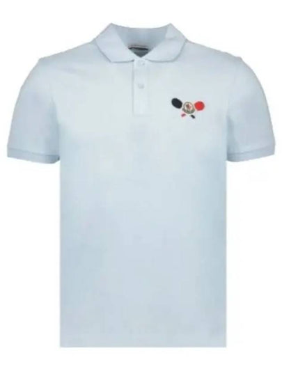 Tennis Logo Patch Polo Shirt Light Blue - MONCLER - BALAAN 2