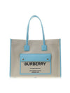 Freya Logo Print Medium Canvas Tote Bag Natural Blue - BURBERRY - BALAAN 1