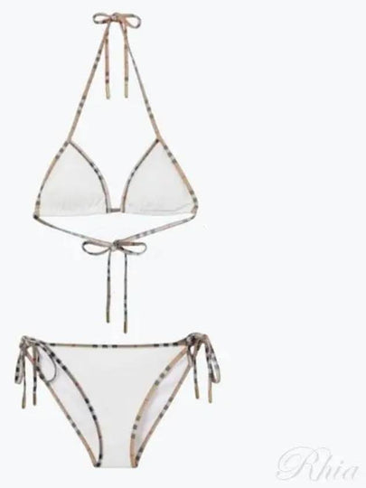 Women's Check Trimming Stretch Nylon Triangle Bikini Set White - BURBERRY - BALAAN 2