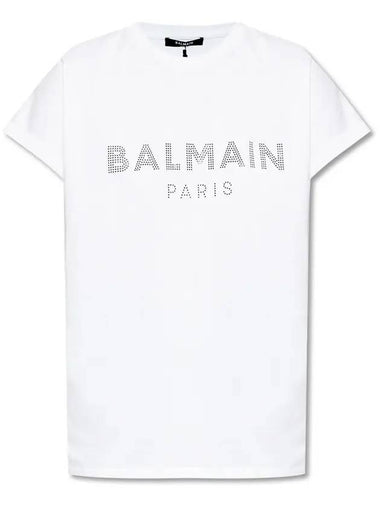 Crystal Logo Short Sleeve T-Shirt White - BALMAIN - BALAAN 1