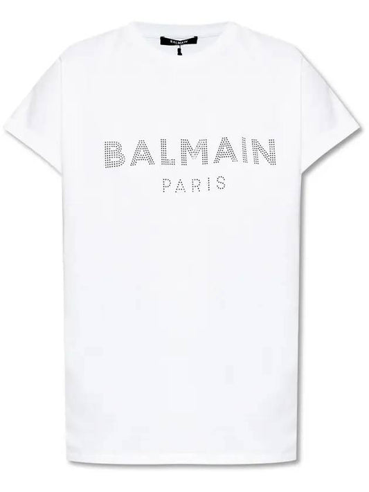 Crystal Logo Short Sleeve T-Shirt White - BALMAIN - BALAAN.