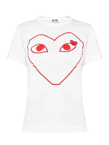 Women's Line Double Heart Print Short Sleeve T-Shirt P1 T099 1 White - COMME DES GARCONS PLAY - BALAAN 1