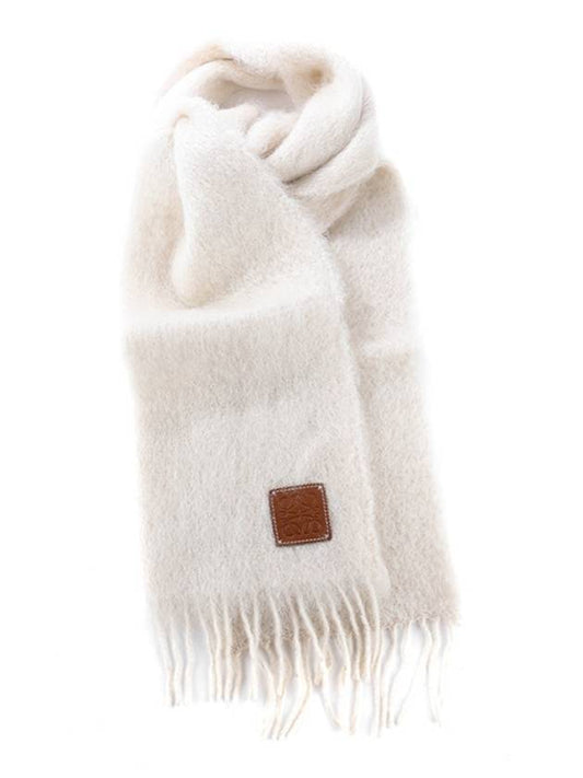 Anagram Fringe Mohair Scarf White - LOEWE - BALAAN 1