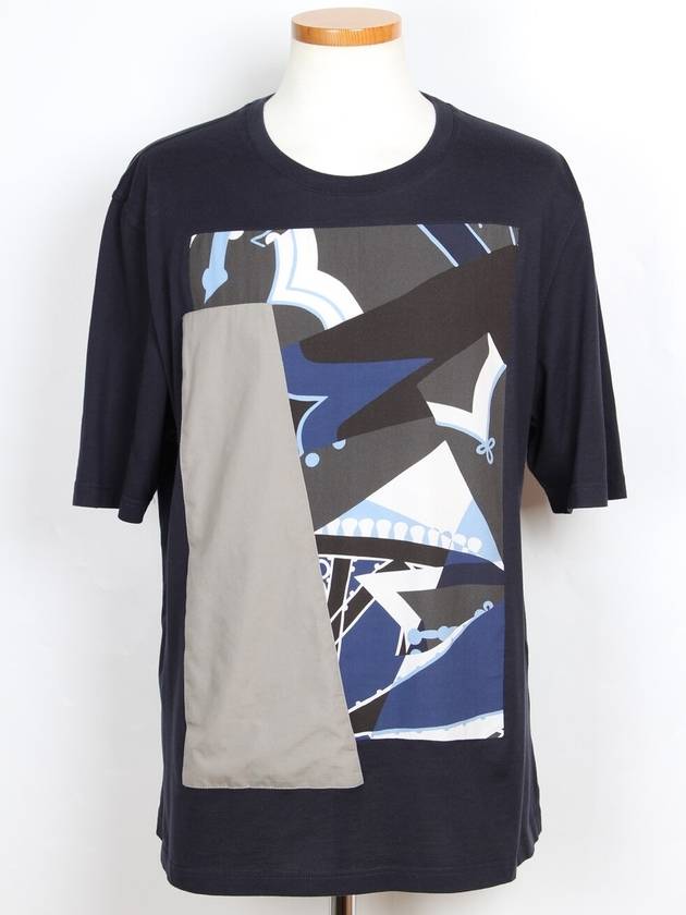 Patch logo short sleeve t shirt navy L - HERMES - BALAAN 1