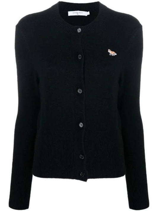 Baby Fox Patch Round Neck Fitted Cardigan Black - MAISON KITSUNE - BALAAN.