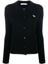 Baby Fox Patch Round Neck Fitted Cardigan Black - MAISON KITSUNE - BALAAN 1