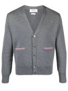 Men's Navy Side Intarsia Milano Stitch Wool Cardigan Grey - THOM BROWNE - BALAAN 2