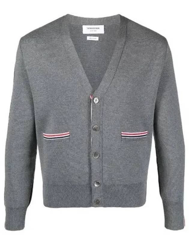 Men's Navy Side Intarsia Milano Stitch Wool Cardigan Grey - THOM BROWNE - BALAAN 2