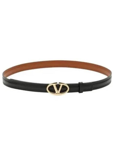 V Bold Edition Leather Belt Brown Black - VALENTINO - BALAAN 1