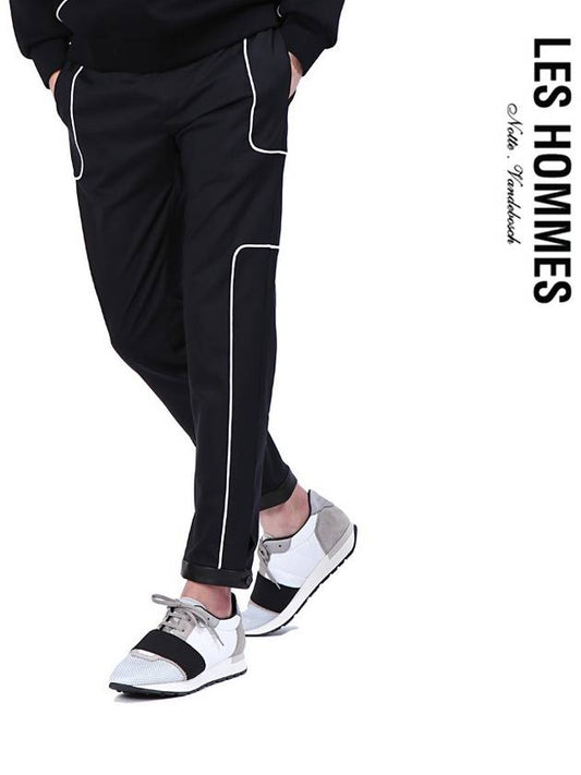 Men's White Line Cotton Straight Pants Black - LES HOMMES - BALAAN 2