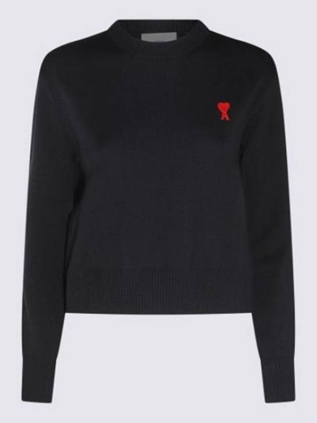 Heart Logo Wool Knit Top Black - AMI - BALAAN 2