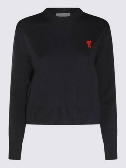 Heart Logo Wool Knit Top Black - AMI - BALAAN 2