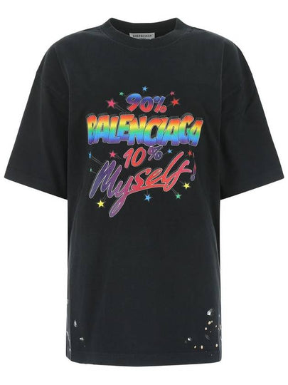 90/10 Slogans Print Large Fit Short Sleeve T-Shirt Black - BALENCIAGA - BALAAN 2