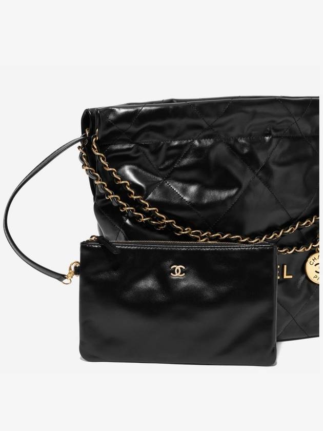 22 Small Shiny Calfskin Bucket Bag Black - CHANEL - BALAAN 6