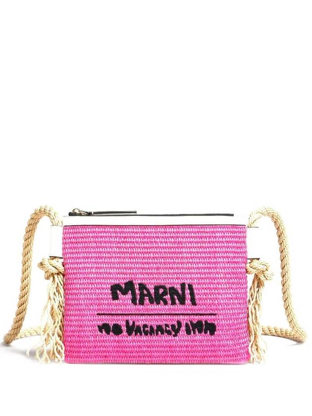 Embroidered Logo Raffia Shoulder Bag Pushia - MARNI - BALAAN 1