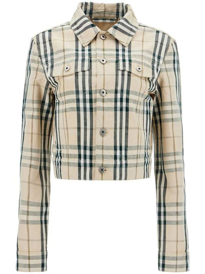 Check Cropped Denim Jacket Grain - BURBERRY - BALAAN 2