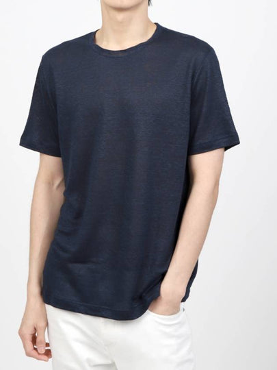 Crew Neck Linen Short Sleeve T-shirt Blue - LORO PIANA - BALAAN 2