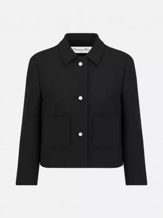 Wool Silk Cropped Jacket Black - DIOR - BALAAN 2