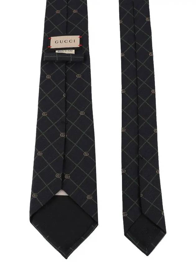 Double G Check Silk Jacquard Tie Blue - GUCCI - BALAAN 3