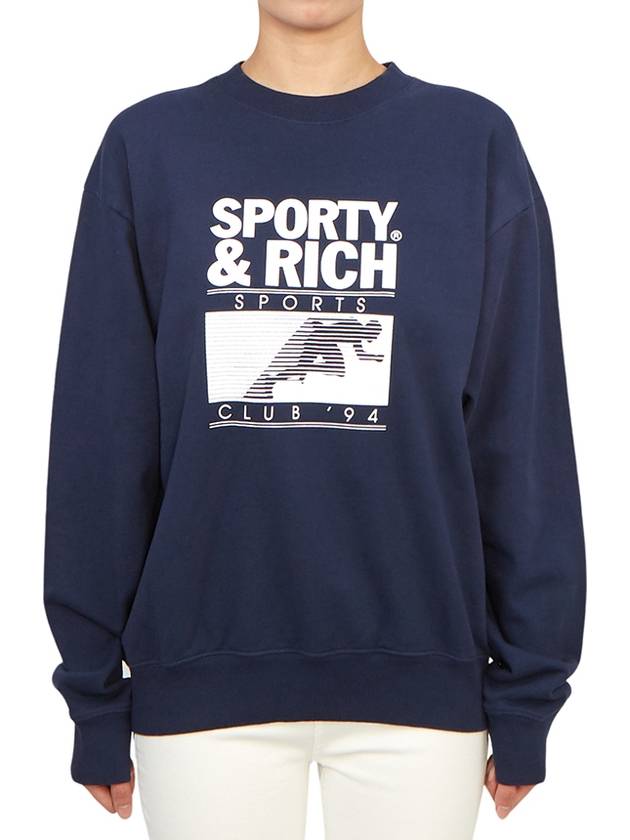 Motion Club Crew Neck Cotton Sweatshirt Navy - SPORTY & RICH - BALAAN 2