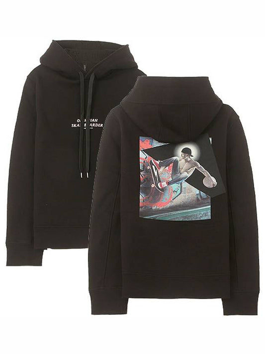 Skateboarder Printed Hoodie Black - NEIL BARRETT - BALAAN.