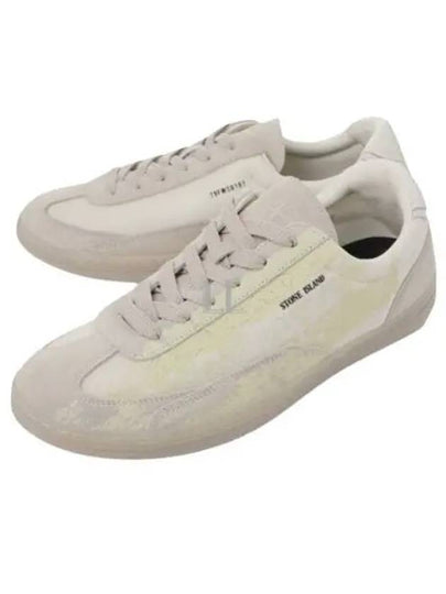 Rock Logo Print Suede Low Top Sneakers Plaster - STONE ISLAND - BALAAN 2