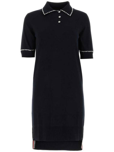 Silk Cotton Embroidered Collar Polo Short Dress Navy - THOM BROWNE - BALAAN 1