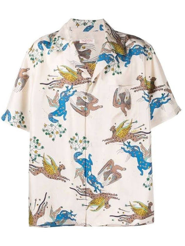 Men's Utopia World Print Silk Short Sleeve Shirt White - VALENTINO - BALAAN 1