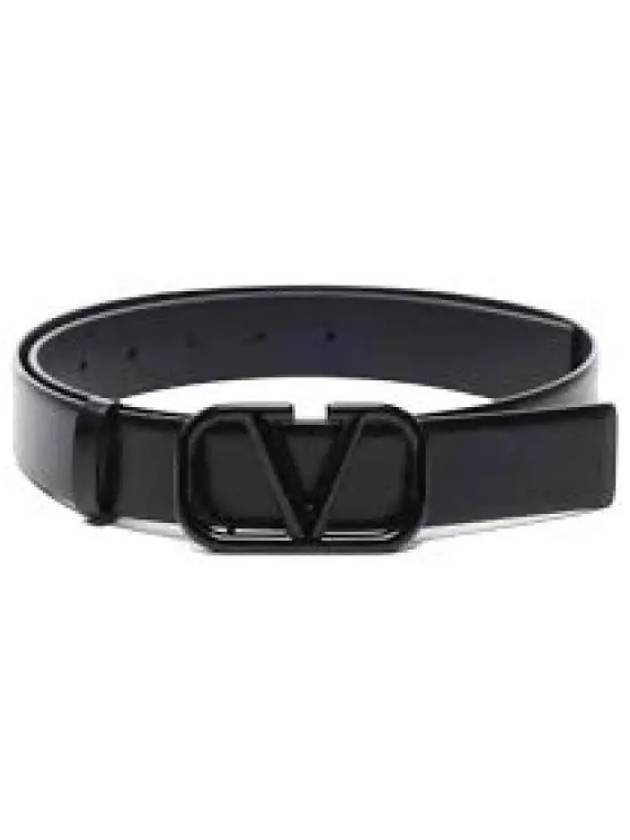 V Logo Signature Leather Belt Black - VALENTINO - BALAAN 1