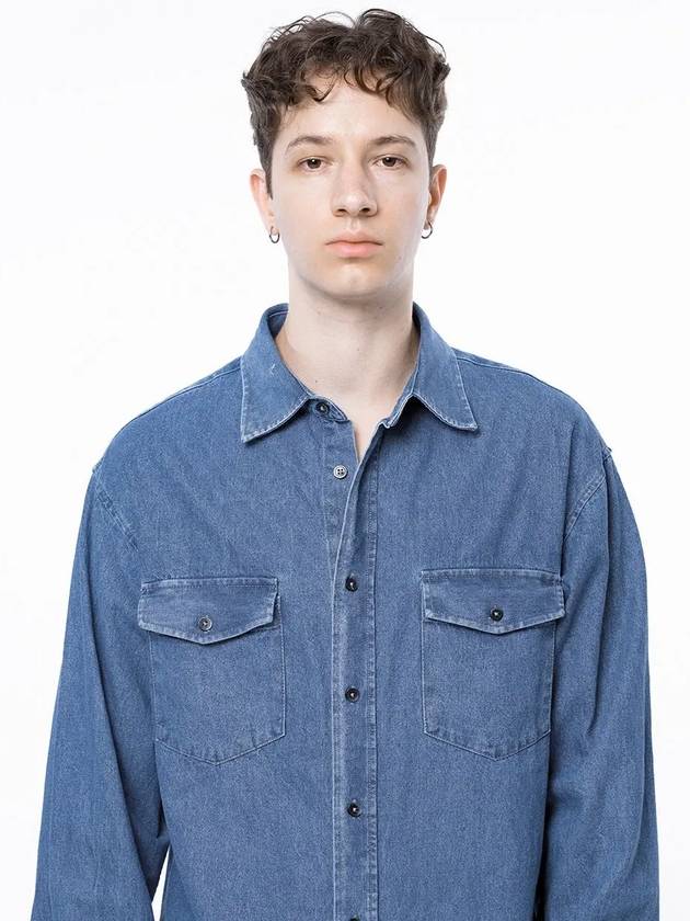 Men s W243SH03MBM Western Pocket Denim Shirt Mid Blue - CHANCE'S NOI - BALAAN 3