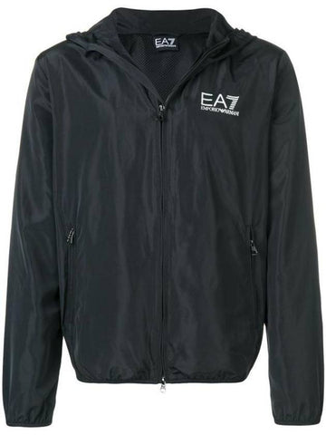 EA7 Logo Print Zip Up Hoodie Black - EMPORIO ARMANI - BALAAN 1