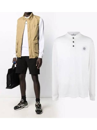 Logo Patch Button Long Sleeve T-Shirt White - STONE ISLAND - BALAAN 2