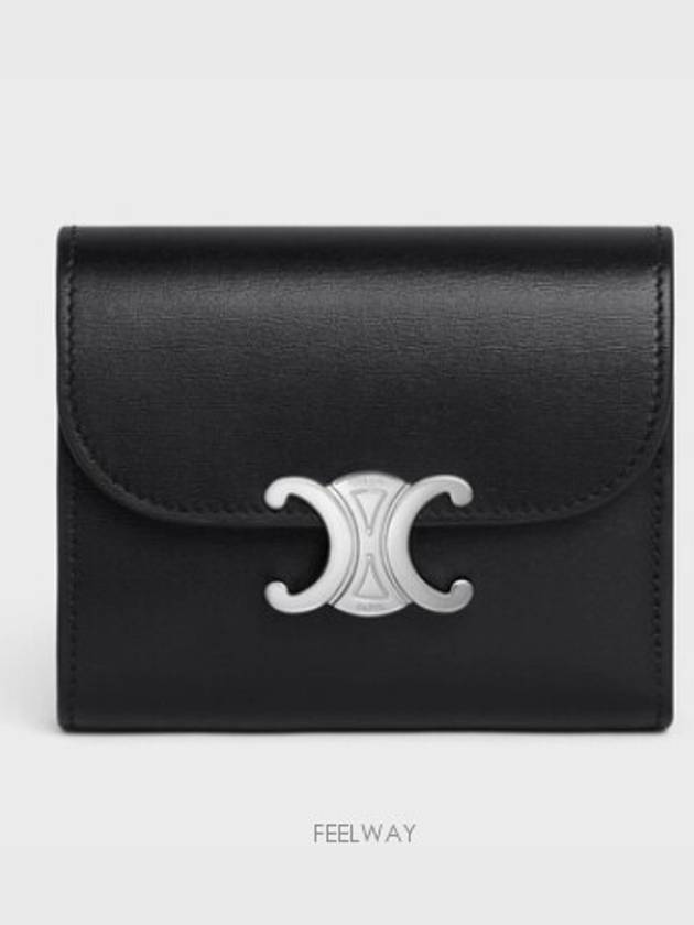 Shiny Triomphe Small Calfskin Half Wallet  Black - CELINE - BALAAN 2