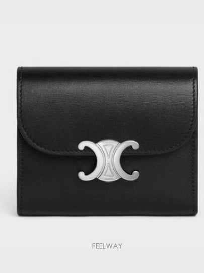 Triomphe Small Shiny Calfskin Half Wallet  Black - CELINE - BALAAN 2