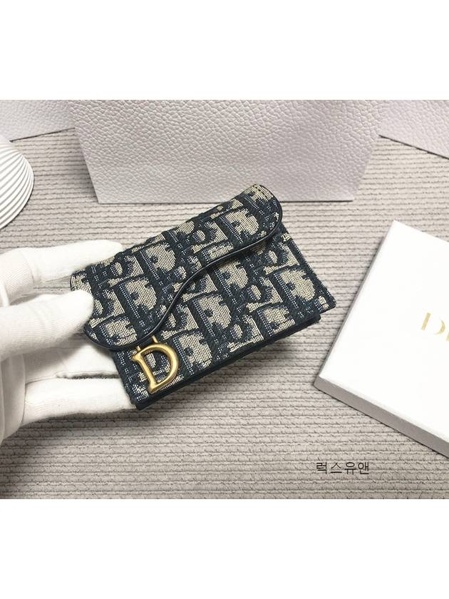 Saddle Flap Card Holder Blue  Oblique Jacquard - DIOR - BALAAN 4